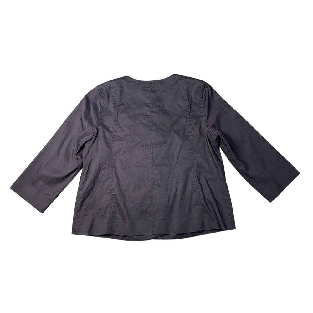 Eileen Fisher Jacket Women's L Black Ramie Pockets Open Front Silk Blend Lining - Picture 3 of 9